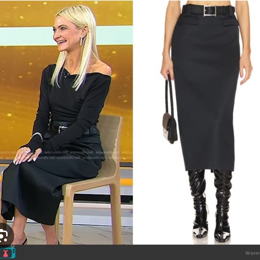 Helsa Heavy Satin Column Skirt in Black - Picture 3 of 7